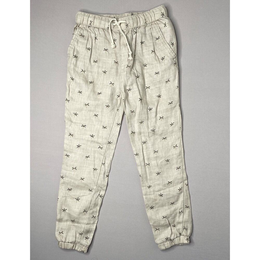 Rylee & Cru Palm Tree Linen Blend Khaki Joggers Pants Boys 8-9 Yrs